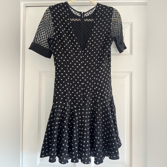 REBECCA TAYLOR Black Polka Dot Lace Sleeve Mini Dress with Flutter Hem 0… - Picture 8 of 16